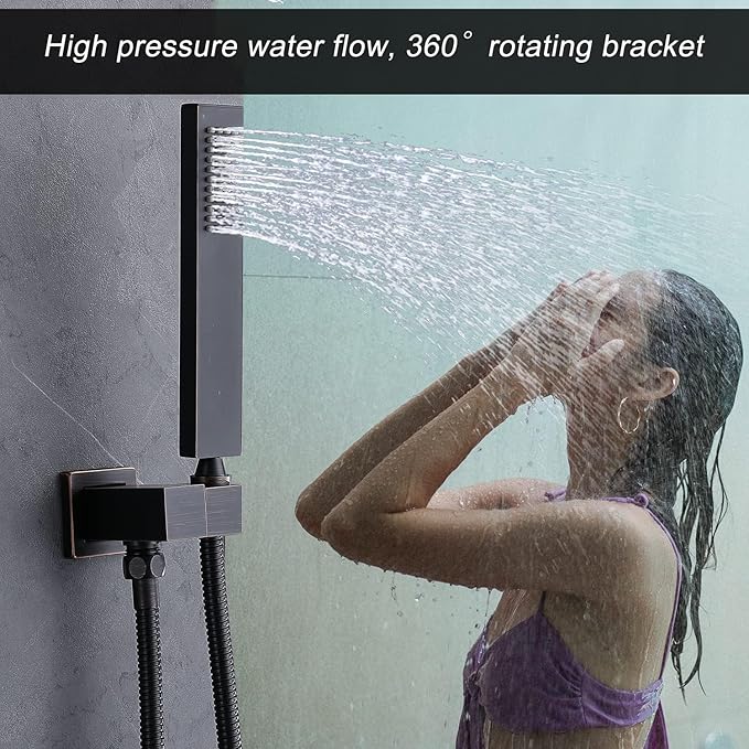 KATAIS Oil Rubbed Bronze Shower System with Digital Temperature Display, 16x24 inch Ceiling Shower(Rain&Waterfall Modes), with 6 PCS Body Jet and Handheld Spray