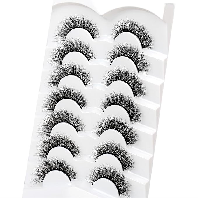 Pooplunch False Eyelashes Strips Cat Eye Wispy Lash Natural Fluffy Short Volume Faux Mink Fake Eye Lashes 7 Pairs Pack