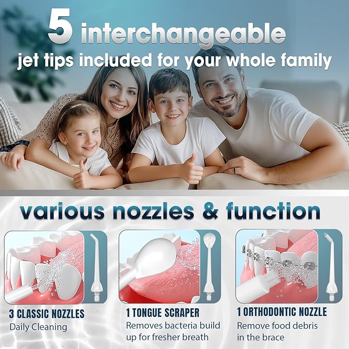 Nicwell Water Dental Flosser Pick for Teeth: 4 Modes Cordless Portable Rechargeable Oral Irrigator IPX7 Waterproof Cleaner Pik Deep Cleaning Flossing Pic Machine for Home Travel