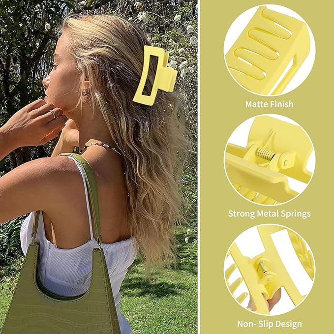 3.5 Inch Medium Hair Claw Clips 6 Pack Hair Clips for Women Square Rectangle Claw for Hair Banana Jaw Clips Hair Accessories for Girls (Yellow)