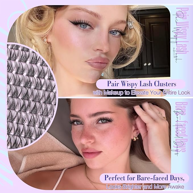 Cluster Lashes Wispy Natural Eyelash Clusters DIY Lash Extension C-curly Cluster Eyelash Extension 10-16MM Individual Lashes Thin Lash Band by Newcally