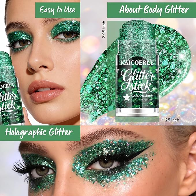 St Patrick's Day Outfit Body Glitter Gel, Green Body Glitter for Face Body Hair, Chameleon Color Changing Glitter Gel for Rave Party Mermaid Sequins Festival Accessories Shimmer Makeup #7