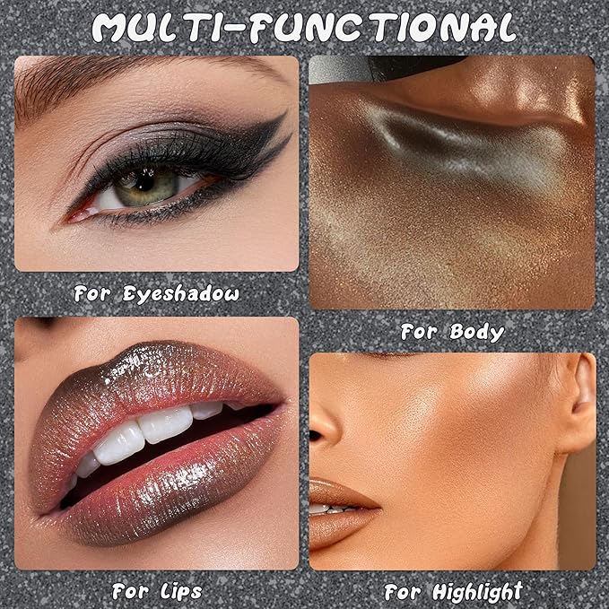 Glitter Eyeshadow,Duochrome Holographic Smoky Black Shimmer Eye Shadow,Chameleon High Pigmente Sparkly Shadows Palette，Iridescent Metallic Eye Highlighter，Makeup for Rave，LongWear,05#