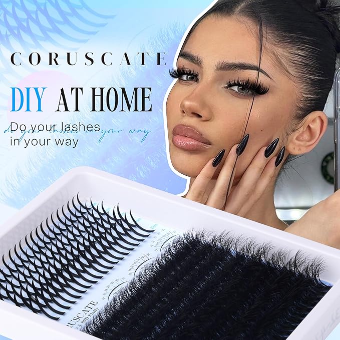 CORUSCATE Lash Clusters 80D Long 12-20mm Lash Spikes, Thick Cluster Eyelash Extensions Volume Individual Lashes DIY Spiky Lash Extension Mega Eyelashes Cluster Mink Strips Lashes