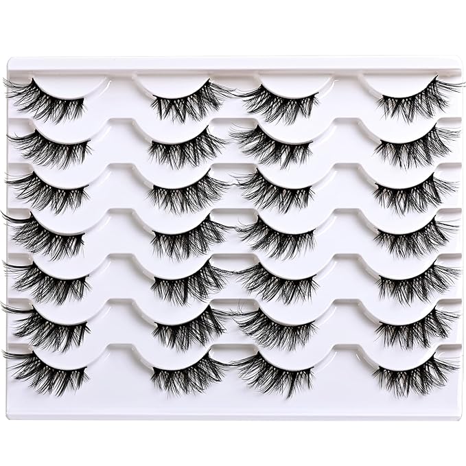 Half Lashes Wispy Cat Eye Strip Lash Cateye Fake Eyelashes Strips Natural False Mink Eyelash Pack Demi Wispies Thick 7-15mm Winged Half Pestañas Postizas for Women