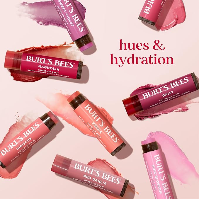 Burt's Bees Lip Tint Balm with Long Lasting 2 in 1 Duo Tinted Balm Formula, Color Infused with Deeply Hydrating Shea Butter for a Natural Looking Buildable Finish, Petal Rose (2-Pack)