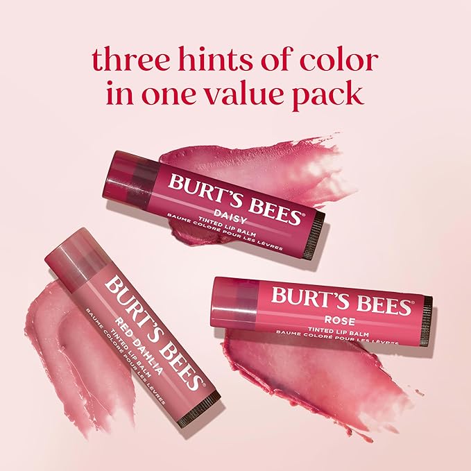 Burt's Bees Valentine's Day Gifts, Lip Tint Balm, Long Lasting Duo Tinted Balm Formula, Color Infused with Hydrating Shea Butter for a Natural Looking Buildable Finish, Value Pack (3-Pack)
