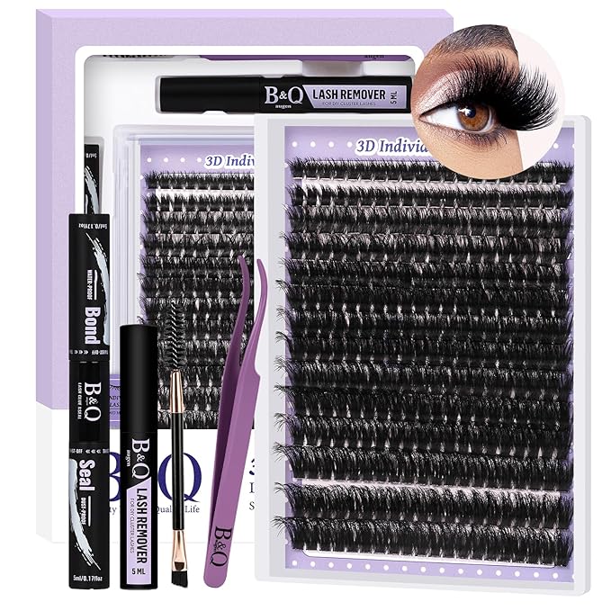 Lash Extension Kit 3D Thick Lash Clusters Kit 280pcs Eyelash Extension Kit 10-18mm 100D D Curl DIY Lash Extension Kit with Lash Bond and Seal, Lash Remover (KIT-100D-MIX10-18mm)