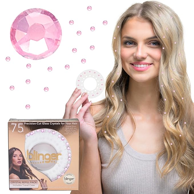 blinger® Shimmer Crystal Refill Pack – as seen on Shark Tank | 5 Discs – 75 Precision-Cut Glass Crystals | Hair-Safe Accessories | Styling Tool not included | Light Rose 5 mm