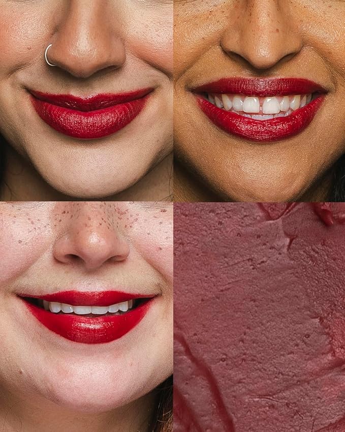 Cheekbone Sustain Lipstick, Oxblood Red Shade, Creamy Satin Lip Color with Buildable Pigment, Long-Wear, Moisturizing Formula with Organic Castor Oil, Eco-Conscious, Vegan, 0.14 oz.