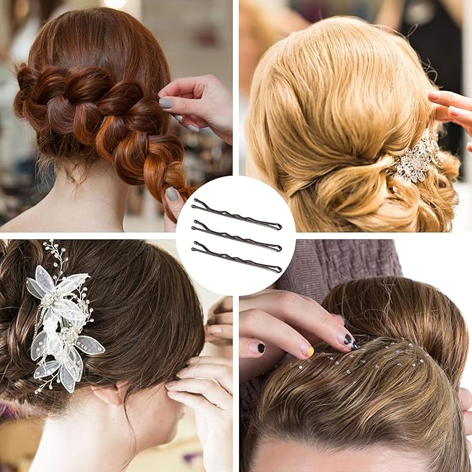 2" Bobby Pins in case - 400 Pcs Brown Hair Pins Clips Bulk for Women - Mini Strong Hold Bun Pins for All Hairstyle (Thin/Thick/Curly/Straight) - Hair Accessories for Styling, Updos, Daily Use