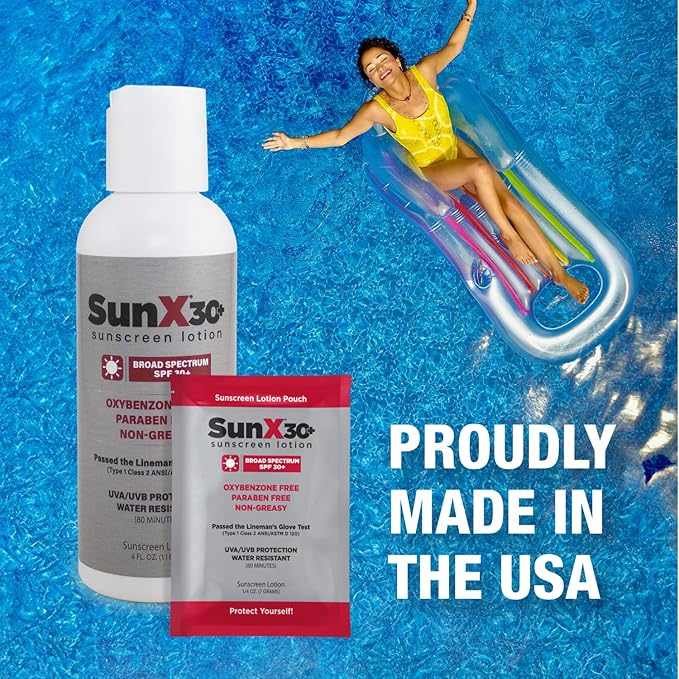 Sun X 30+ SPF Individual Sunscreen Packets Travel Size - Pack of 100 Paraben, Oxybenzone, & White Cast Free Broad Spectrum SPF Sunscreen Packets - Water & Sweat Resistant For Up To 80 Minutes