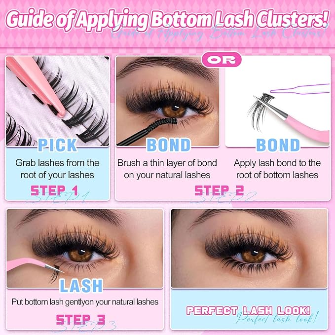 Yawamica Bottom Lash Clusters DIY Lower Eyelash Extensions 5-8mm 3 Styles Mixed Eyelash Clusters Wispy Cluster Eyelash Extensions Natural Bottom Individual Lashes 240pcs Clusters Lashes DIY Under Lash