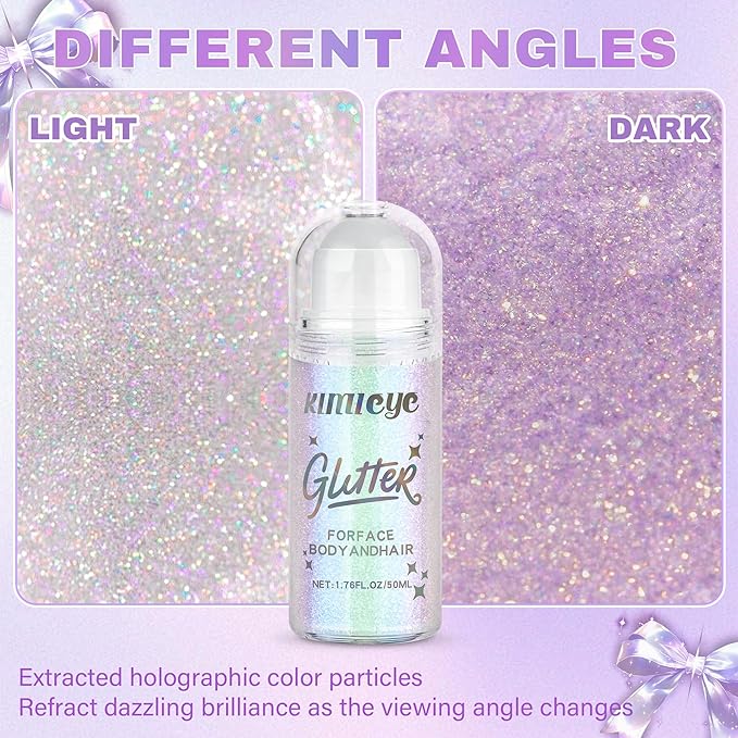 Roll-on Face Body Glitter Gel for Women, 1.69oz Large Capacity Holographic Color Changing Glitter Gel Shimmer Makeup for Singer Concert Festival Rave Accessories, #2 Sparkling Pink