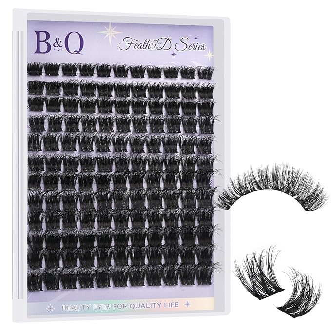 B&Q Lash Clusters Fluffy Wispy Voluminous - 132 PCS Feath5D 06 Layered Individual Cluster Lashes, Feathered Lightweight Eyelash Extensions in 8-18mm, Waterproof False Lashes