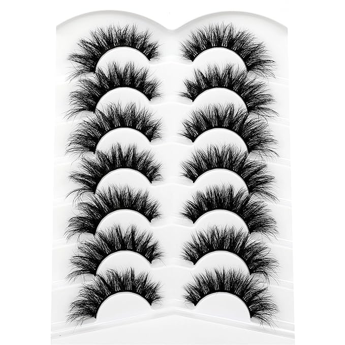 Pooplunch Cat Eye Volume False Eyelashes Wispy Crossed Extension Clusters Look Full Strips Lash 16MM Faux Mink 8D Fake Eyelashes 7 Pairs Pack