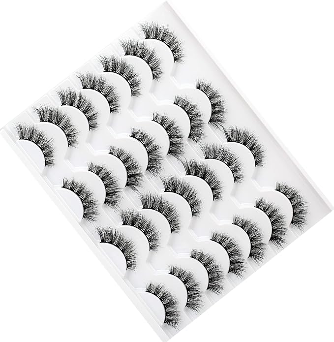 Pooplunch False Eyelash Strips Natural Crossed Cat Eye Lashes Fluffy Volume Wispy C-Curly Faux Mink Fake Eyelashes 14 Pairs Pack