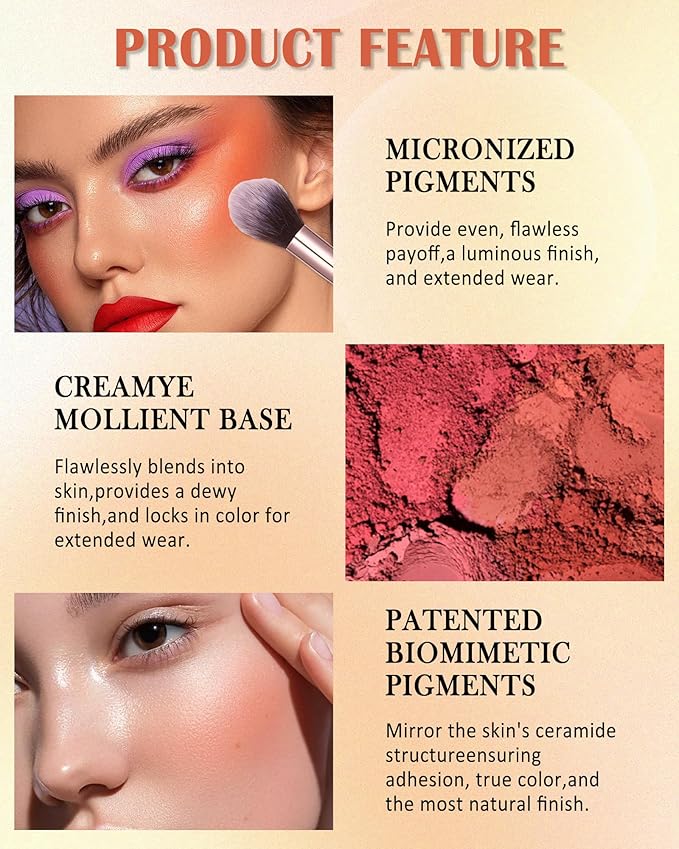 Matte Face Blush Palette with Brush-6 Color High Pigment Mineral Blendable Blusher Contour Powder for Cheeks,Longlasting Facial Beauty Cosmetic,Valentine's Women's Day Makeup Gift for Women-Set 02