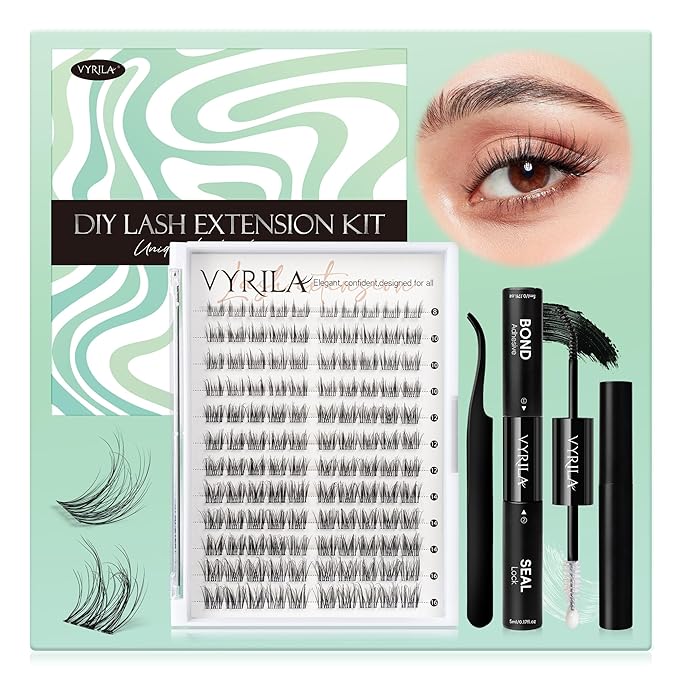 Lash Clusters Kit 0.05mm Individual Lashes, 3D Wispy Lashes, 0.1mm Super Thin Band Resuable Natural Lashes,D Curl Faux Mink Lashes,120pcs Lash Extension (Green Charm-D-0.05-8-16mix-Kit)