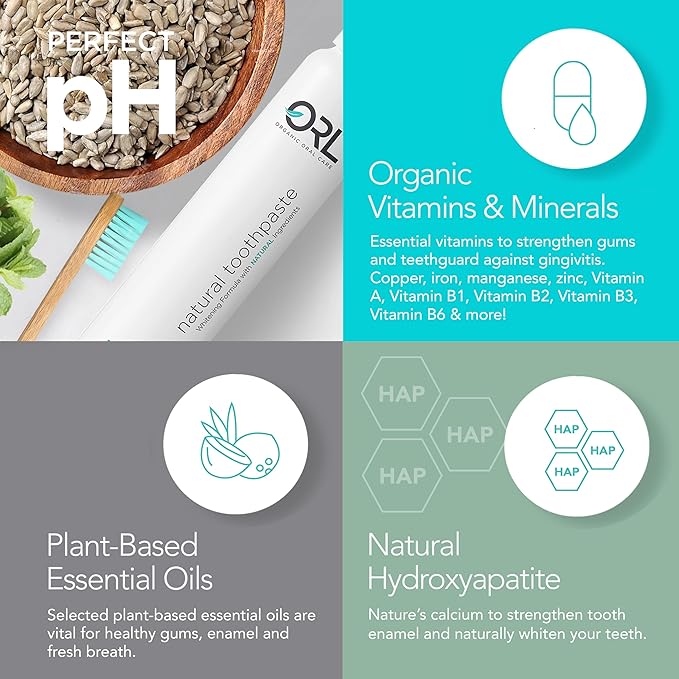 ORL Fluoride-Free, Natural Hydroxyapatite Toothpaste with Organic Xylitol. Helps Strengthen Teeth, Prevent Cavities, Non-Toxic Ingredients. Natural Fresh Mint Flavor 4 oz. Made in USA