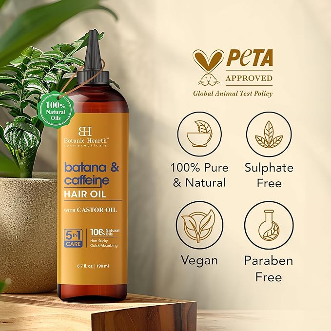 Botanic Hearth Hair Oil for Hair Growth & Home Hair Perm Kit | Strengthening Dry, Frizzy, Damaged Hair & Scalp Treatment | Batana & Caffeine Hair Oil – 6.7 Fl Oz