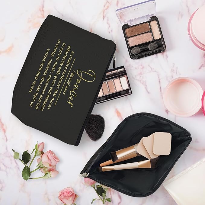 huester Dancer Gifts Makeup Bag, Dance Teacher Gifts, Dance Gifts for Girls, Dance Makeup Bag, Black Dancer Cosmetic Bags Travel Makeup Pouch for Purse Dancers Dance Women Girls