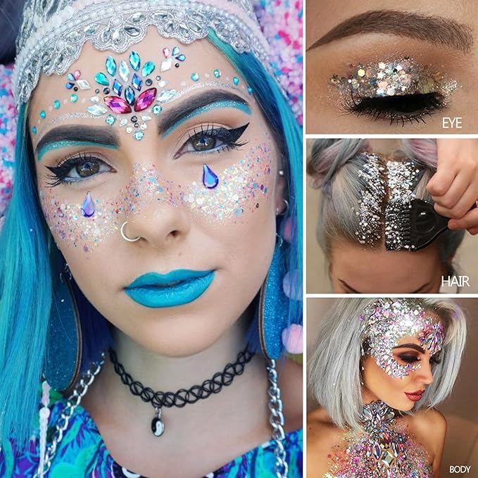 MEICOLY Red Face Glitter,Halloween Hair Glitter Gel,Stocking Stuffers for Christmas,Sparkling Glitter Face Paint,Festival Rave Accessories Glitter Makeup,Mermaid Body Glitter Gel for Women Kids