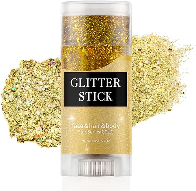 Face Body Glitter Stick,Holographic Sparkle Waterproof Hair Glitter Stick for Kids and Women for Party Singer Concert Rave Festival.(Gold)