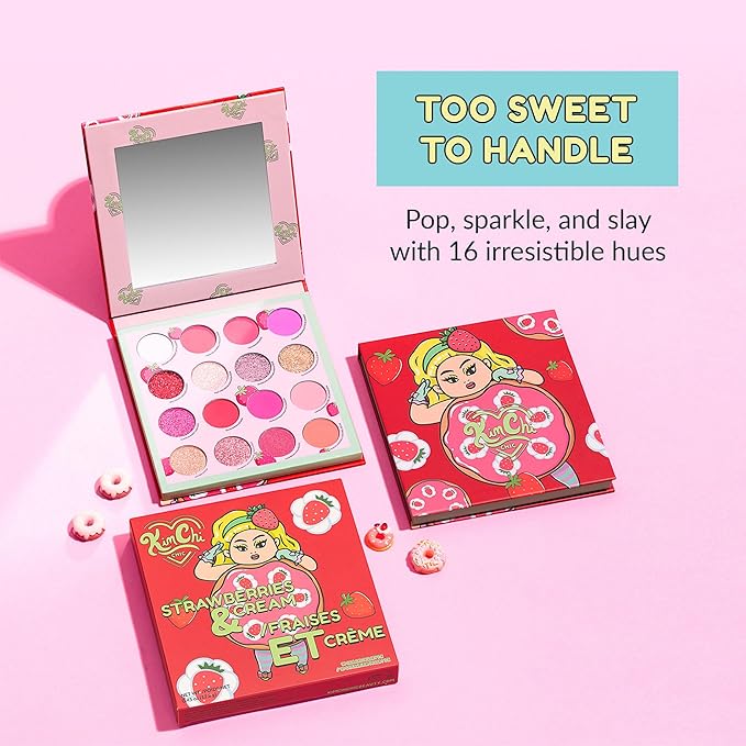 KimChiChic Beauty Donut Collection Eyeshadow Palette - 16 Matte, Pigment, & Glitter Shadows, Versatile for Day to Night Looks, Cruelty Free, Strawberries & Cream
