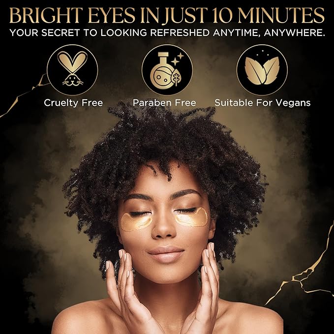 Gianna Demure Undereye Mask Patches for Dark Circles, Puffiness & Wrinkles, Gold Eye Mask with Collagen, Caffeine & Hyaluronic Acid, Vegan & Cruelty-Free Eye Patches for Women and Men (24 Pairs)