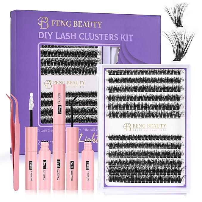 DIY Mega Volume Lash Extension Kit – 240PCS 60D/80D Fluffy Volume Lash Clusters, D Curl Eyelash Clusters with Bond & Seal, Dramatic Wispy Look, 10–16mm Mixed Lengths, Waterproof, Long-Lasting