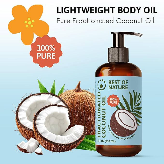 Best of Nature 100% Pure Fractionated Coconut Oil - Natural Massage Oil, Unscented Moisturizer for Men and Women, for Skincare and Hair Care, Carrier for Essential Oils, Gallon (128 fl oz)