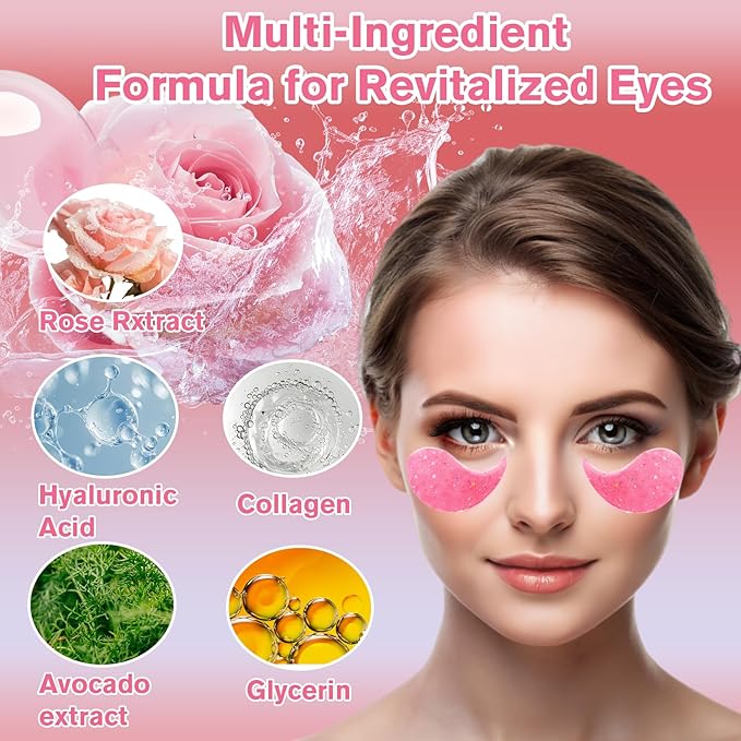 Lktvys Rose Eye Patches 2-Pack (120 PCS), Hydrating & Soothing Eye Mask Skincare, Collagen Eye Gel, Under Eye Patches for Puffiness | Alcohol-free & Phthalates-free