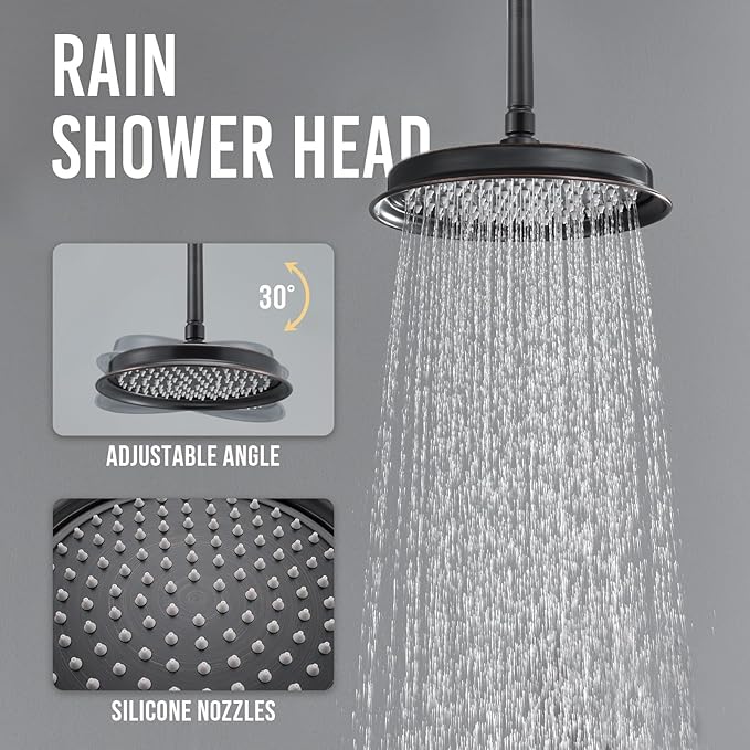DASAN Antique Shower Faucet Sets Complete Rain Shower System in Wall with Body Shower Spray Jets, Oil Rubbed Bronze Shower Fixtures with Rainfall Overhead Shower, Handheld, Valve &Trim, AT249C-ORB