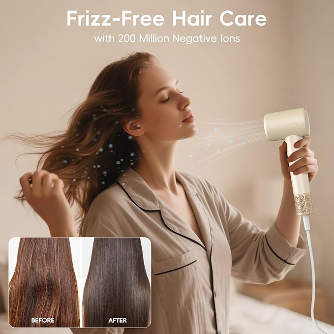 Hair Dryers for women, TurboLux Ionic 200 Million Negative Ions Fast Drying High Speed Hairdryer with Diffuser, Lightweight, Low Noise 1500W Hair Diffuser Dryer with 110000 RPM Brushless Motor (Cream)