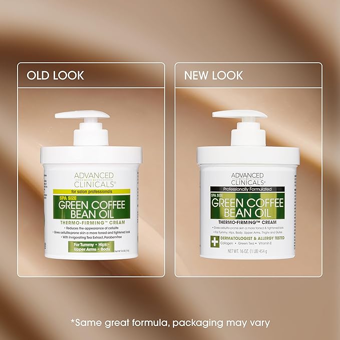Advanced Clinicals Green Coffee Bean Thermo - Firming Body Lotion | Caffeine Infused Collagen Cream Moisturizer & Body Cream For Women, Stomach, Legs, & To Improve Look Of Textured Crepey Skin, 2pack