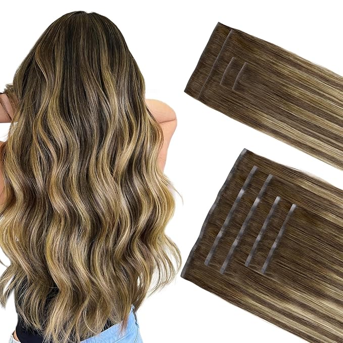 GOO GOO Invisi Edge Clip in Hair Extensions Set, 20inch 180g, 4pcs Injected Seamless PU Clip ins and 5pcs Classical PU Clip ins Virgin Real Human Hair, #(T4/27) P4