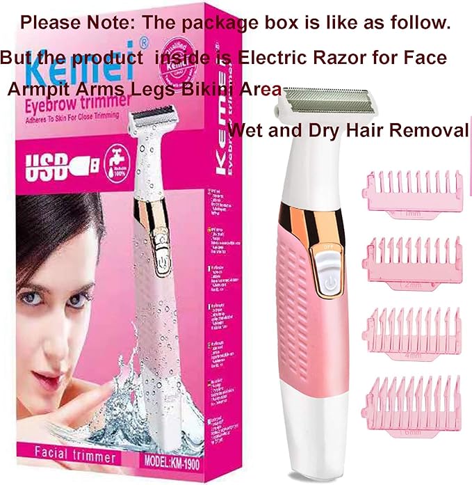 Electric Shaver Trimmer for Women Full Body,Painless Lady Wet & Dry Electric Bikini Line Trimmer Body Hair Remover for Leg Underarm Eyebrow Public,USB Rechargeable Cordless Waterproof