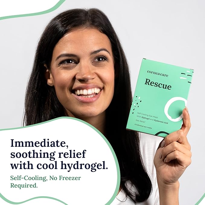 CorneaCare Rescue: Hydrogel Self Cooling Compress | Cold Eye Masks for Puffy Eyes | Self Cooling Eye Compress for Fast Relief | Travel Ready | 6 Count