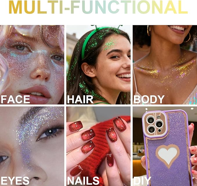 1PC Roll-on Holographic Body Glitter Gel for Body, Hair, Face, Chameleon Color Changing Glitter Gel Under Light, Chunky Mermaid Sequins Festival Party Rave Accessories Shimmer Makeup (Gold)