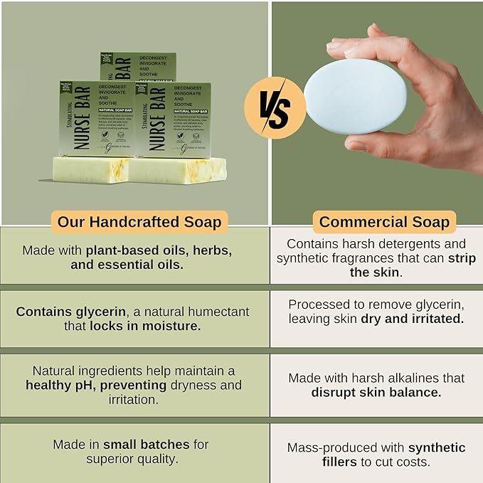 Nurse Bar – Herbal Soap for Sinus, Cold, Flu & Allergy Comfort | Eucalyptus, Peppermint & Moringa | Natural, Soothing, Handcrafted Body Bar