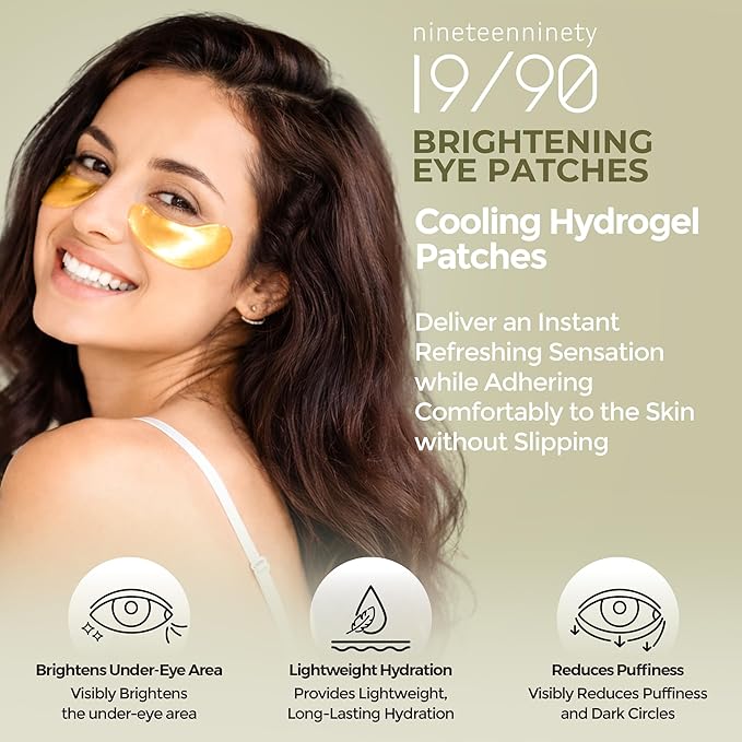 19/90 Under Eye Patches for Dark Circles & Puffiness – Hydrogel Eye Masks with Caffeine, Niacinamide & Collagen – Helps Reduce the Look of Bags & Fine Lines, Gold, (15 Pairs)