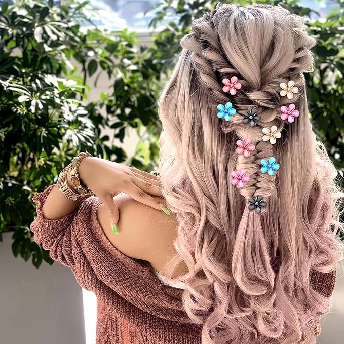 10Pcs Flower Hair Clips for Girls Small Hair Claw Clips Mini Flower Hair Clips with Crystal Cute Metal Claw Clips Sparkling Hair Barrettes Nonslip Side Clip Hair Accessories for Women Blue