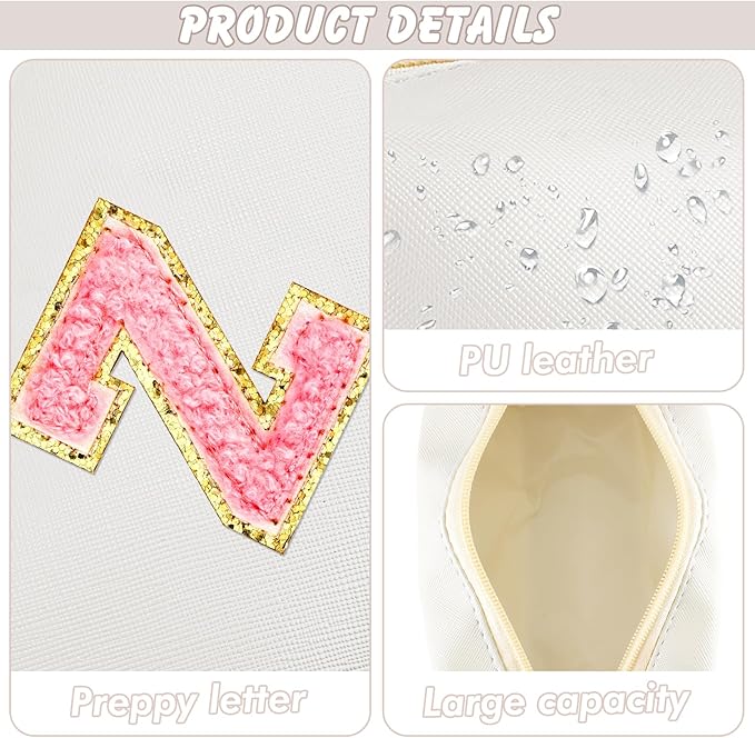 URSKYTOUS Initial Makeup Bag Personalized Preppy Travel Small Cosmetic Bag Cute PU White Chenille Letter Makeup Pouch for Purse Waterproof Zippered Toiletry Organizer for Women Girls Kids Friends (Z)