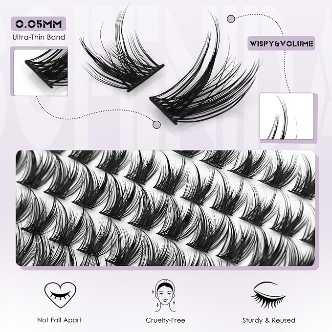 Lash Clusters Wispy Lash Clusters Cluster Eyelash Extensions 10-18mm Natural Volume Lash Extension Eyelash Cluster Eyelash Extensions Comfortable DIY Individual Lashes Clusters with Thin Band