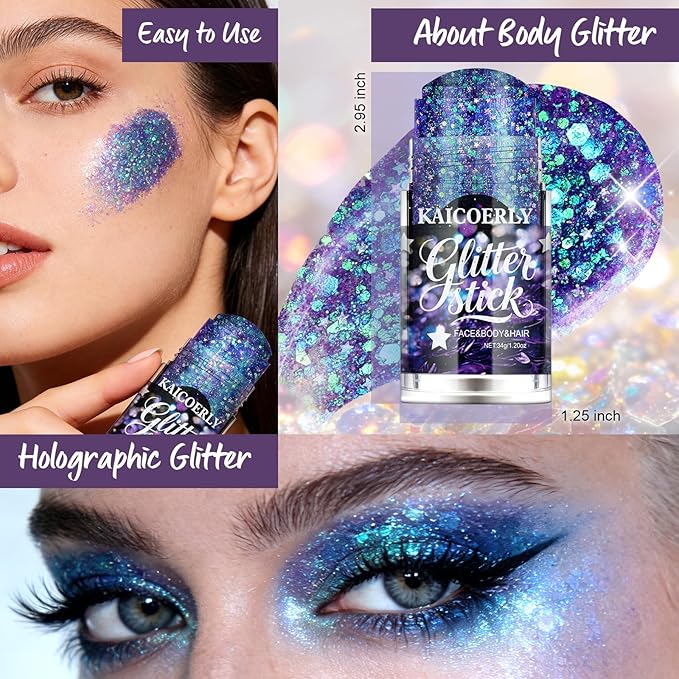 Purple Body Glitter Gel, Mardi Gras Outfit Body Glitter for Face Body Hair, Chameleon Color Changing Glitter Gel for Mardi Gras Party Mermaid Sequins Festival Accessories Shimmer Makeup #6