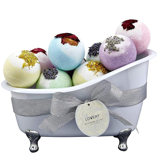 Gift Baskets for Women Holiday Gift for Teen Girls Bath Bomb Self Care Gifts for Women Spa Bath Set, Womens Gifts 10 Two Tone Bath Fizzies W Shea & Coco Butter Dry Flower Petals