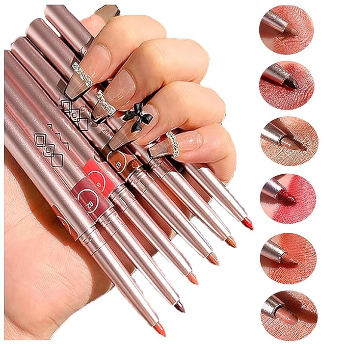 Lip Liner Set, 6 Colors Longwear and Pigmented Matte Lip Pencil Makeup, Smooth Application, Retractable Waterproof Lip Liner