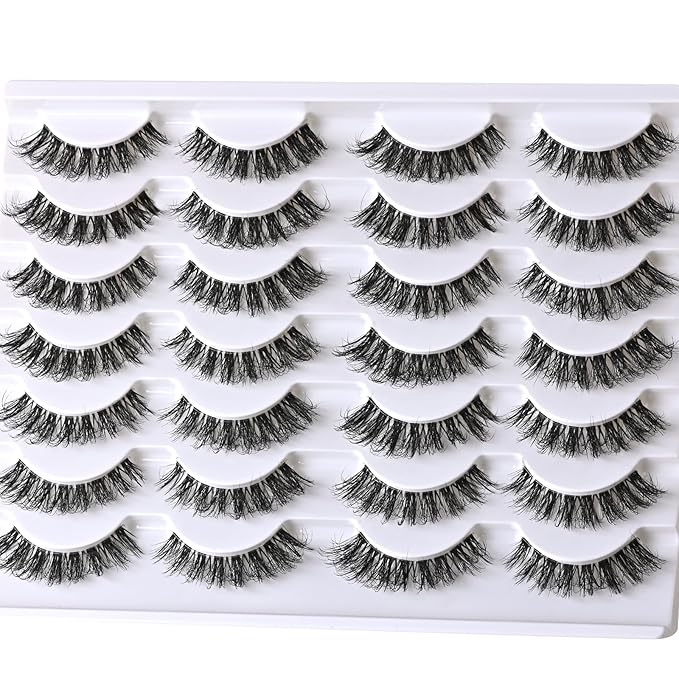 Lashes False Eyelashes Natural Wispy Fake Lash Strips 50D Strip Lash Clusters Cat Eye Volume Mink Eyelash Pack Fluffy Eye Lashes Natural Look Short Cateye Full Pestañas Sets by FenBair