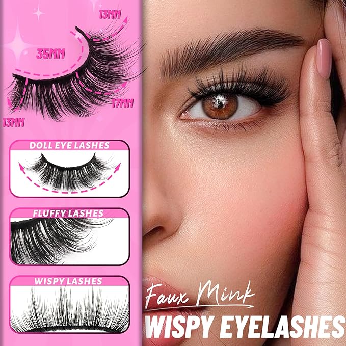 Veleasha False Eyelashes Wispy Faux Mink Lashes Fluffy Handmade Fake Eyelashes Natural Look 7 Pairs Pack Luxury Cat Eye Lashes (815)